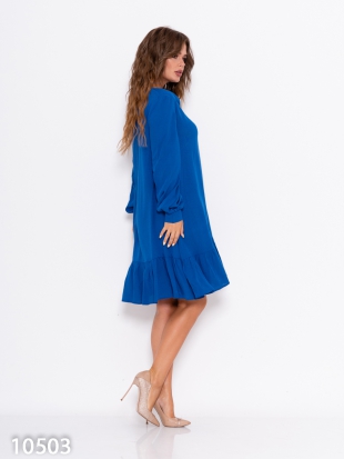 Синее крепдешиновое платье с воланом: 538 грн. фото 3