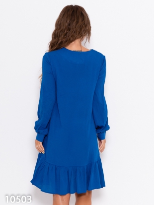 Синее крепдешиновое платье с воланом: 538 грн. фото 4