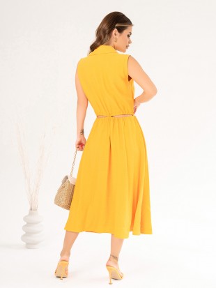 Гірчична лляна сукня-сорочка з вирізами: 1 063 грн. фото 4