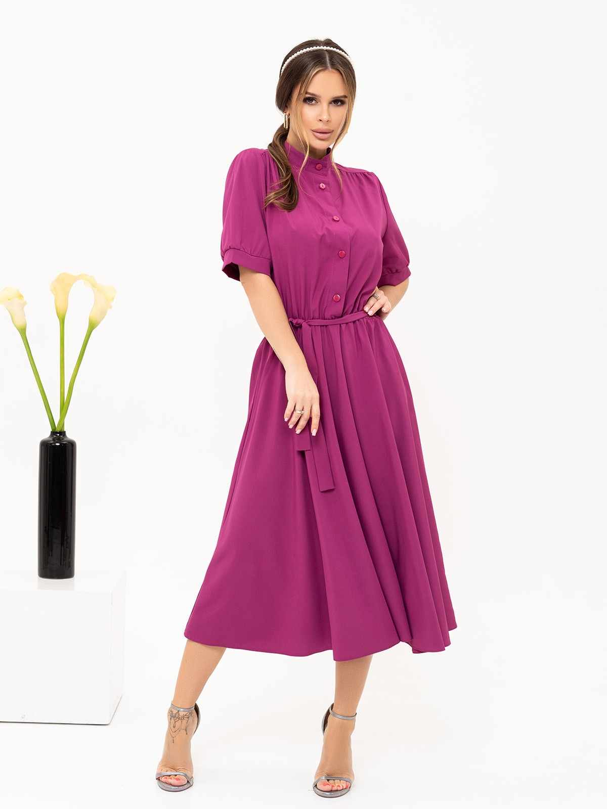 Фіолетова сукня-сорочка міді довжини: 893 грн. фото 1