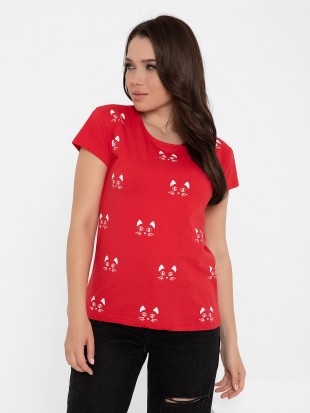 Червона трикотажна футболка з котячим принтом: 220 грн. фото 2