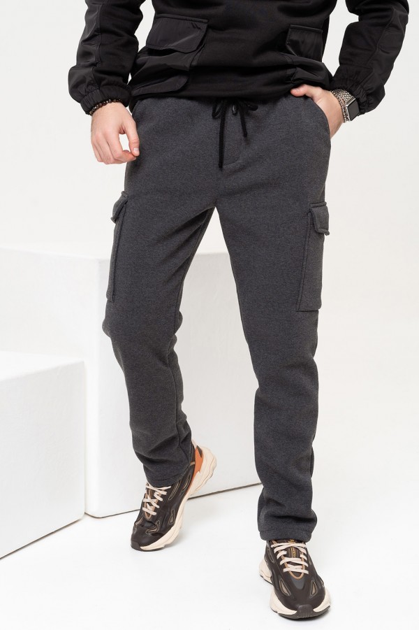 Темно-серые утепленные брюки карго	