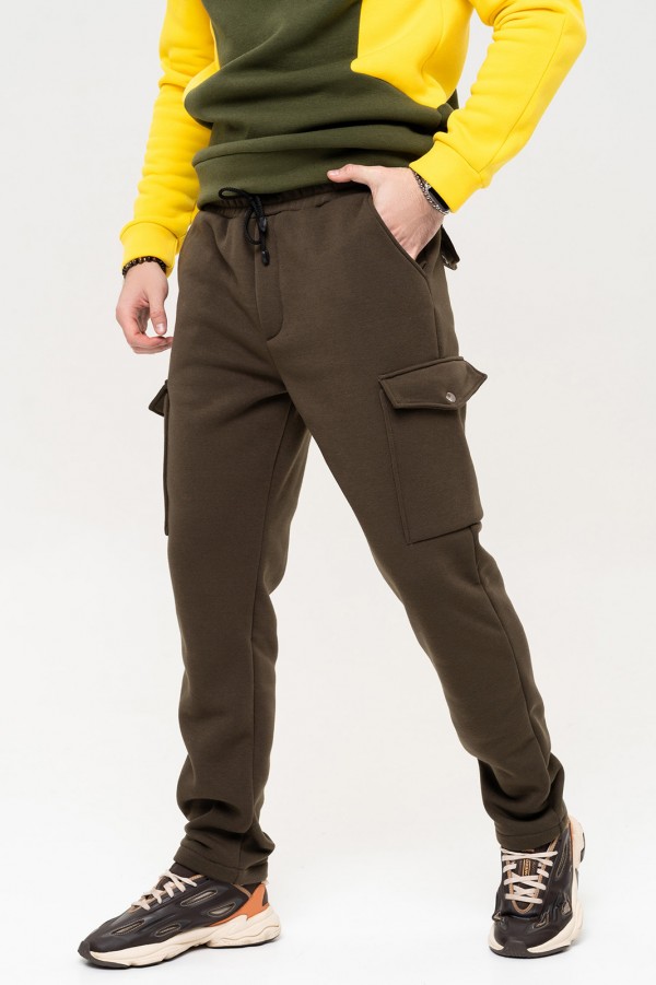 Утепленные брюки карго цвета хаки	