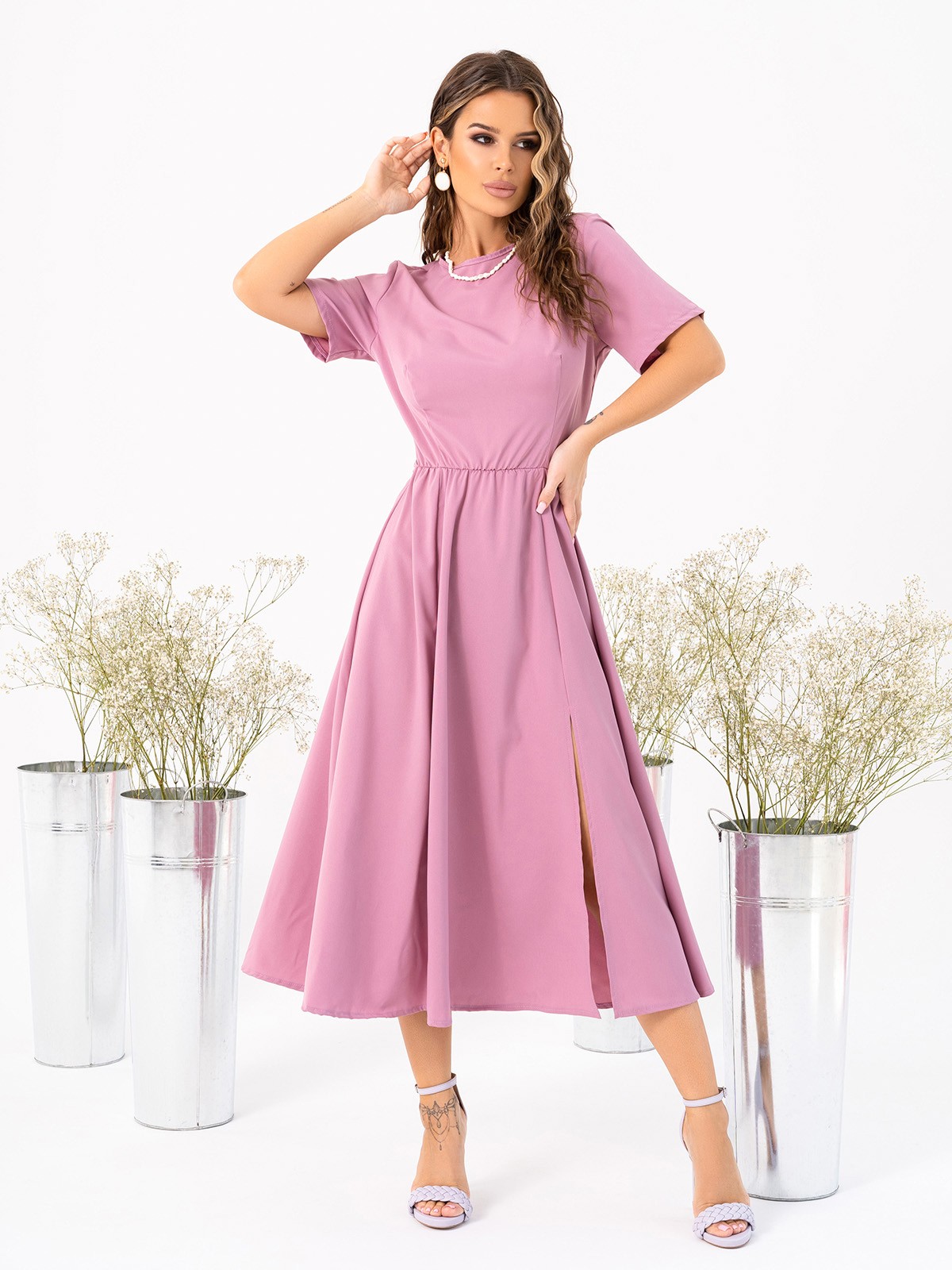 Рожеве плаття з розрізом та вирізом на спині: 520 грн. фото 1